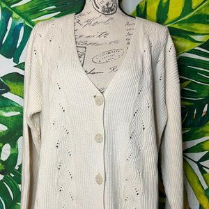 Kasha de Rodier Medium 80s 90s Vintage Cream Loose Fit Shell Button Cardigan